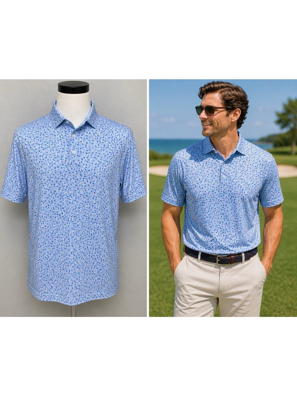 Johnnie-O Performance Featherweight Polo Men’s XL Blue UPF 50 Preppy Golf Jersey
